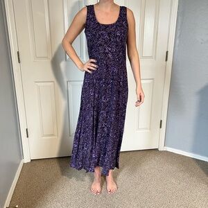Vintage purple floral maxi dress made in USA size 6 medium 90s